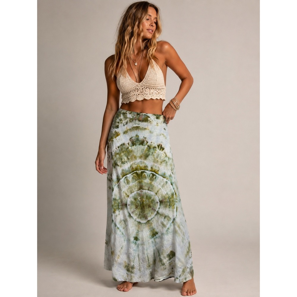 Fresh Produce Skirt Womens Large Green Tie Dye Cotton Maxi Boho Lagenlook CUSTOM